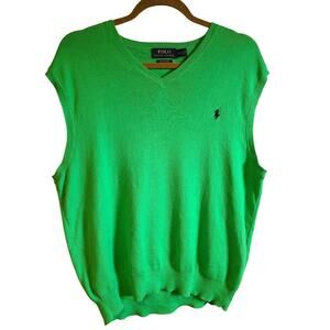 Polo Ralph Lauren Mens 100% Pima Cotton V-Neck Sweater Vest Large Kelly Green